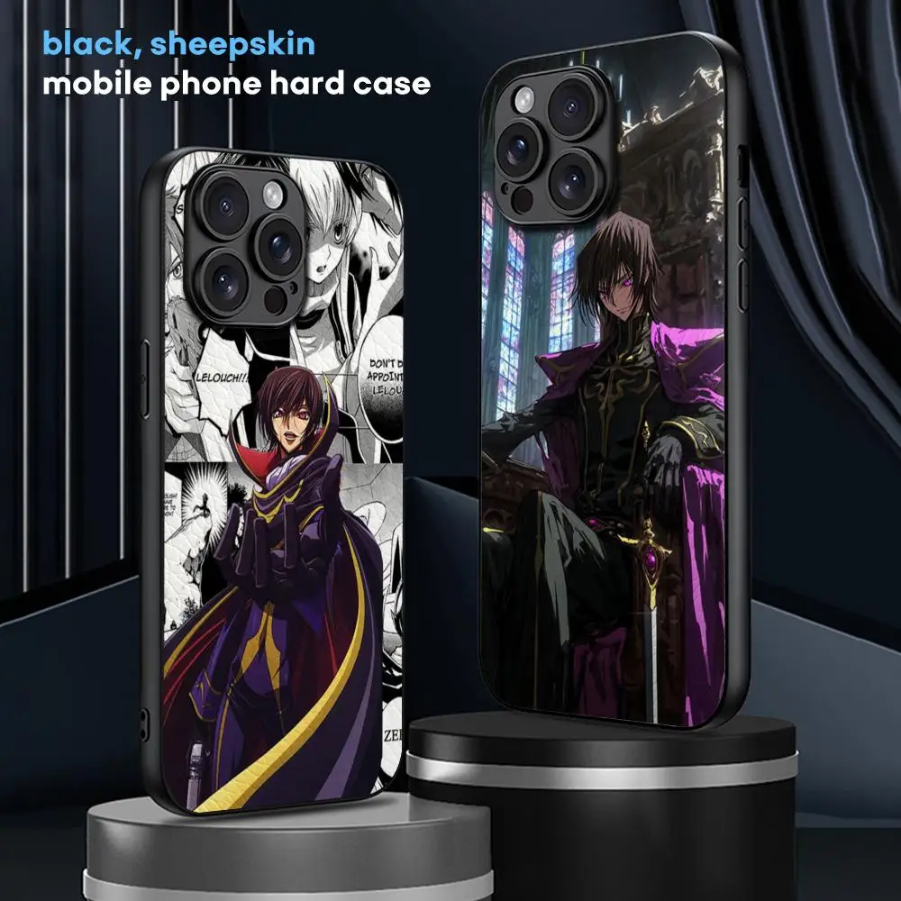 Code geass Classic Anime design Phone Case For iPhone 16 15 14 13 12 11 Plus Pro Max Limited Black hard case Sheepskin