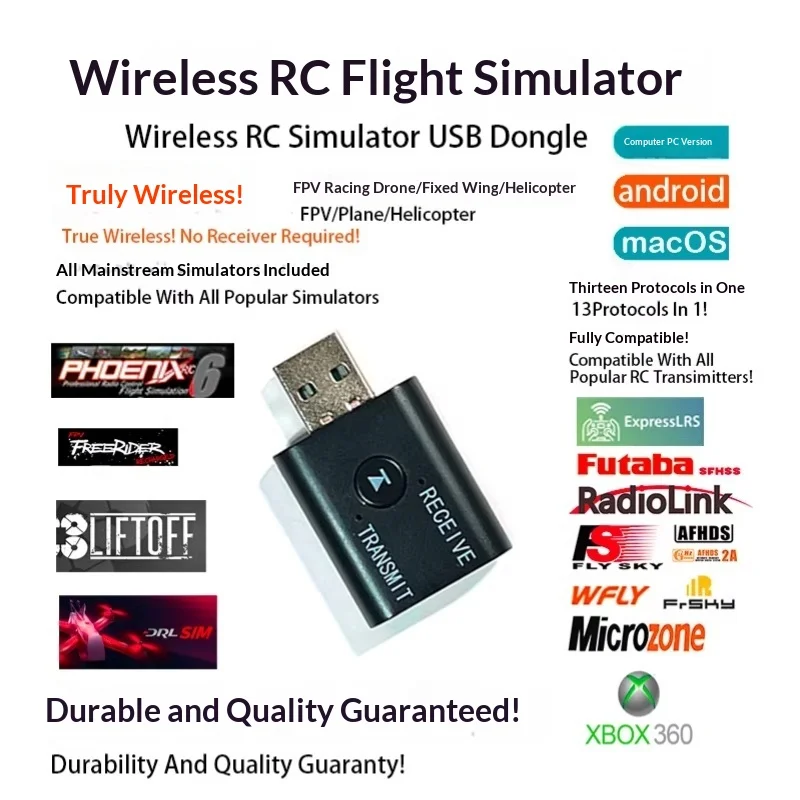 ELRS Wireless FPV RC Model Simulator Dongle, Compatible with Futaba, Flysky, FrSky, and Other Flight Training Equipment.
