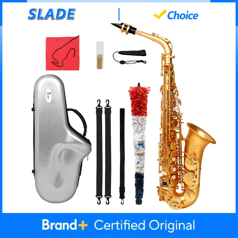 

Саксофон альт SLADE Eb, латунный корпус, профессиональный духовой инструмент с кейсом для саксофона, тростниками, перчатками, запчастями и аксессуарами