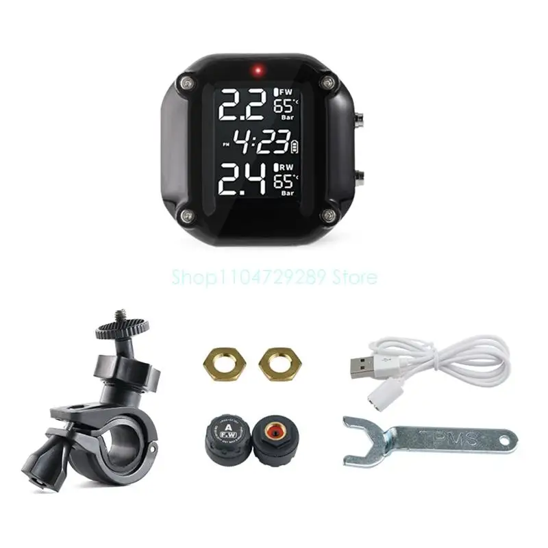 TPMS Wireless Motorcycle Tire Pressure Monitoring System LCD Real for Time Monit
