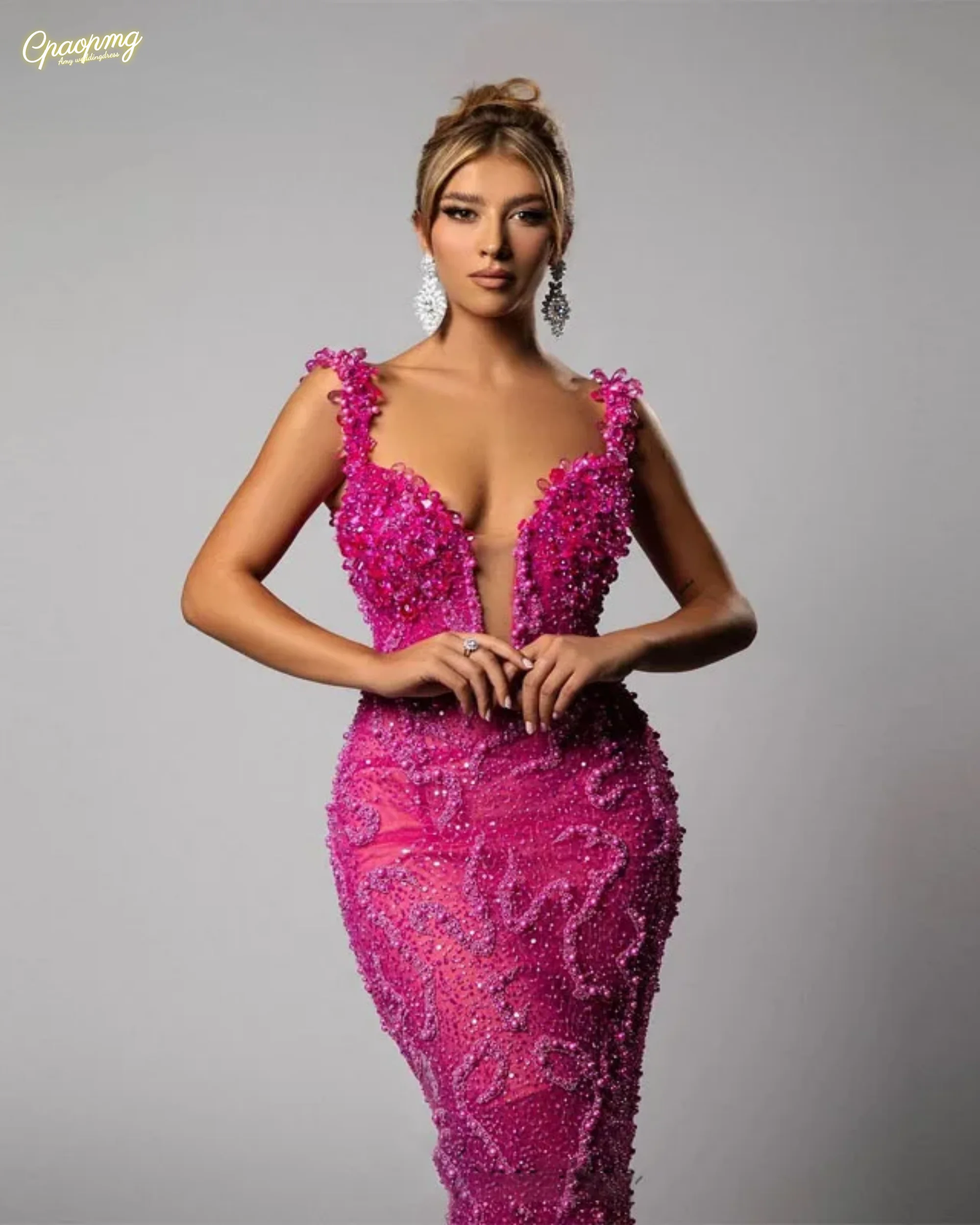 Vestido de baile de cristais glamourosos personalizados para mulheres beadings trompete sem mangas vestidos de festa