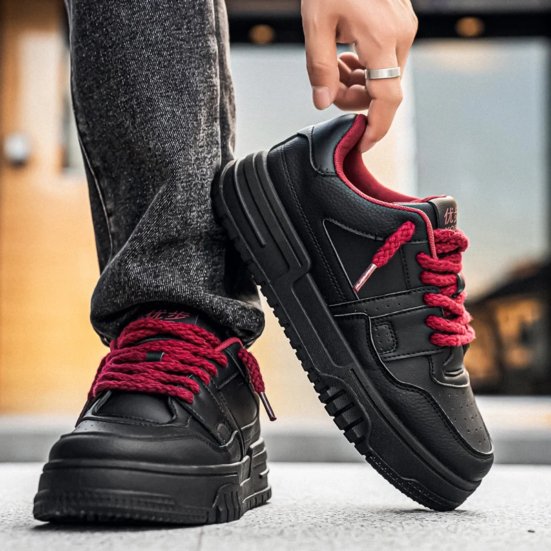 

Thick Sole Pu Leather Breathable Anti Slip Men Footwear 2025 New Men's Casual Shoes Outdoor Fashion Comfortable Outsole Sneakers