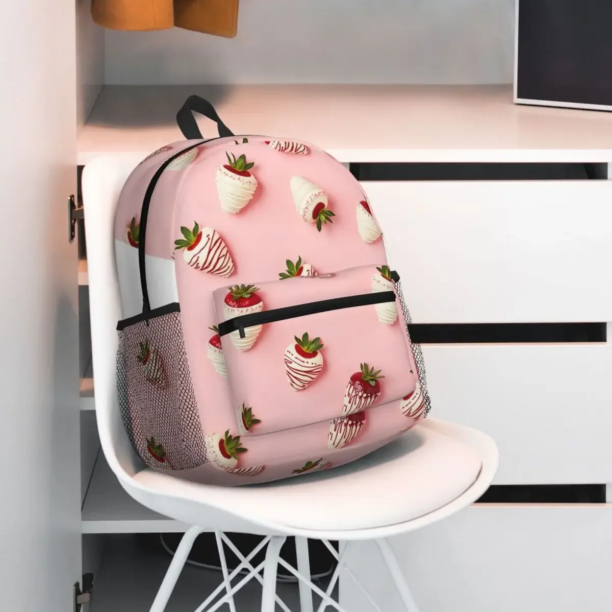 

Розовый рюкзак с клубникой на белом шоколаде, рюкзак большой вместимости, школьная сумка, сумки на плечо для мужчин и женщин