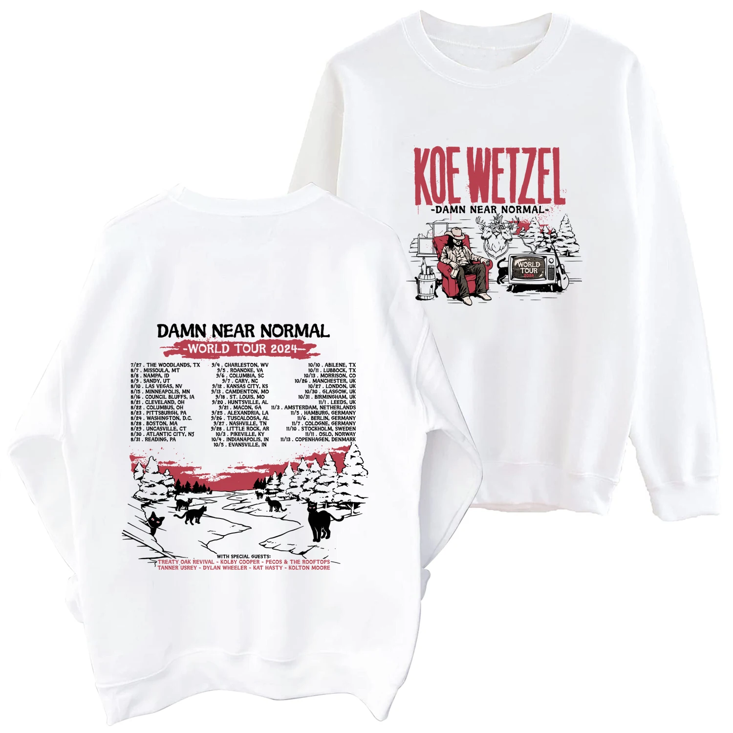 Koe Wetzel Damn Near Normal Tour 2024 O-Neck Music Fans Gift Long Sleeve Spring and Autumn Casual Women and Man Sweatshirt