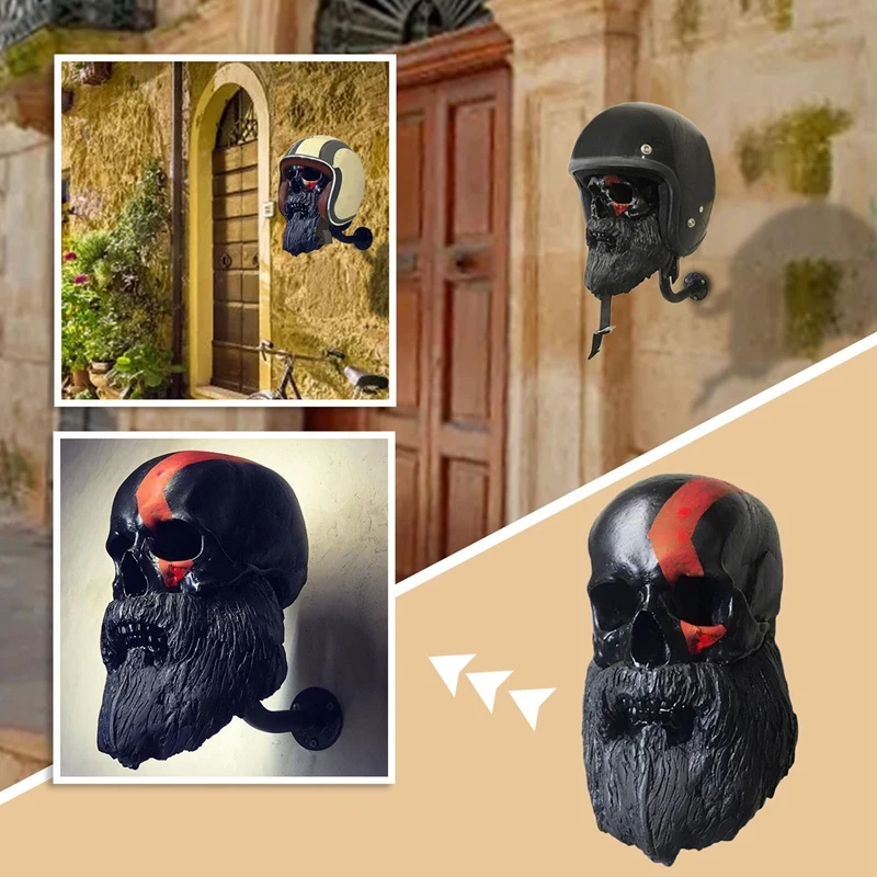 Skull Head Helmet Holder Motorcycle Beard Helmet Holder Essential For Motorcycle Helmet Stand Crafts For Wall Decor