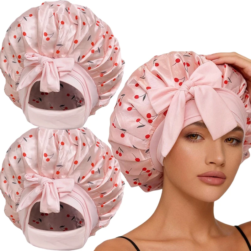 

Новый атласный чепчик для сна, чехол для вьющихся волос, шелковистые ночные шапочки для женщин, большой шелковистый чепчик для сна с галстуком