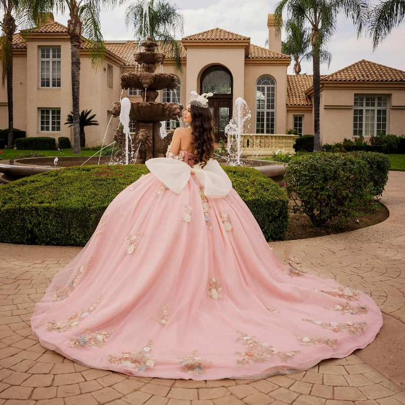 Pink Sweetheart Quinceanera Dresses Ball Gown For Sweet Girls Applique 3DFlowers Vestidos De XV Años Beads Birthday Prom Dress