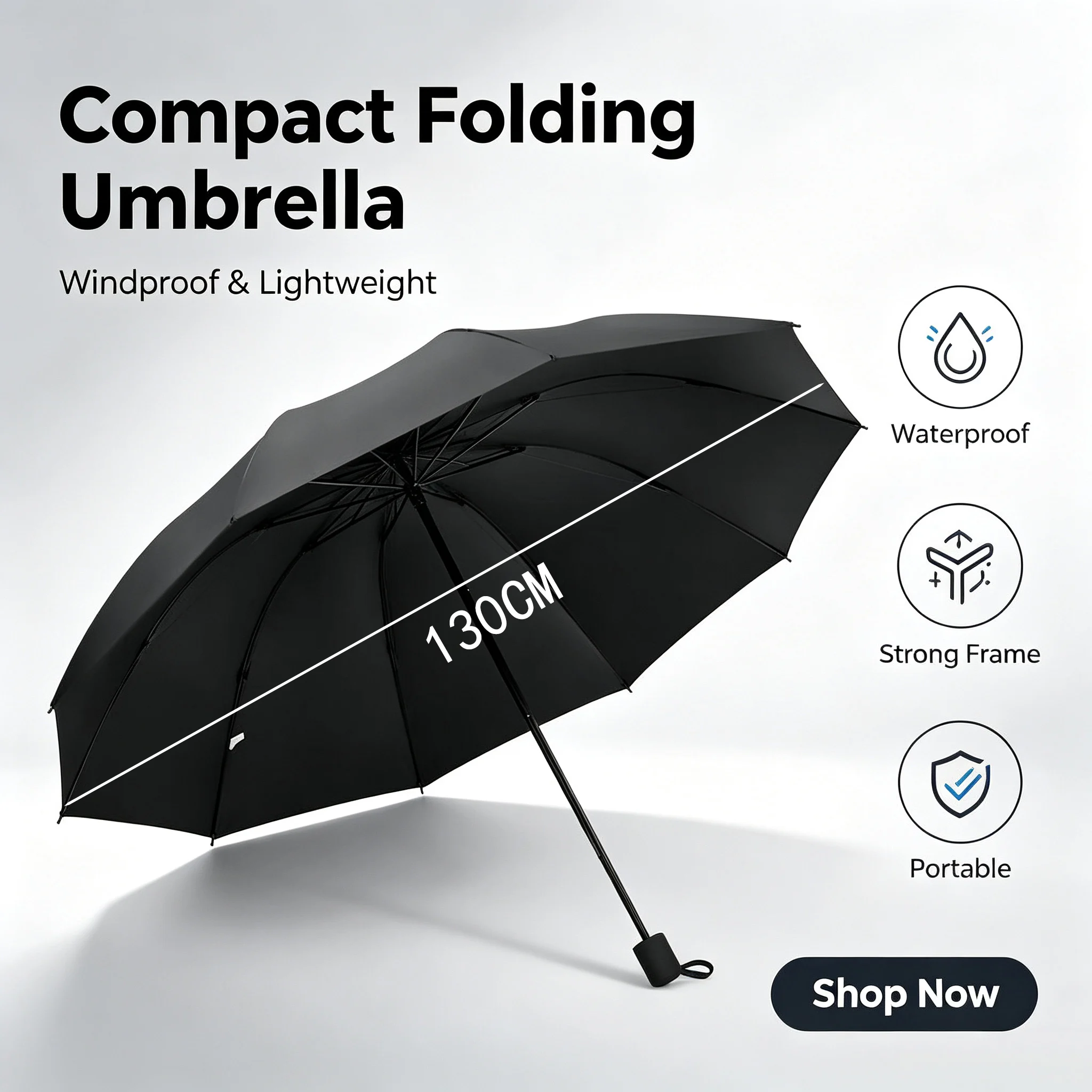 130CM Folding Umbrella UPF50+UV Protection Waterproof Windproof Strong Frame Portable Lightweight Unisex Sun Rain Outdoor Travel