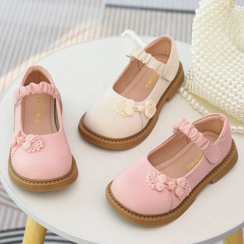 

Kids'Casual Shoes Leather Shoes PU Leather Chinese Style Spring Shoes For Girls Anti-slip Velcro Pink Beige Shoes Size 26-37