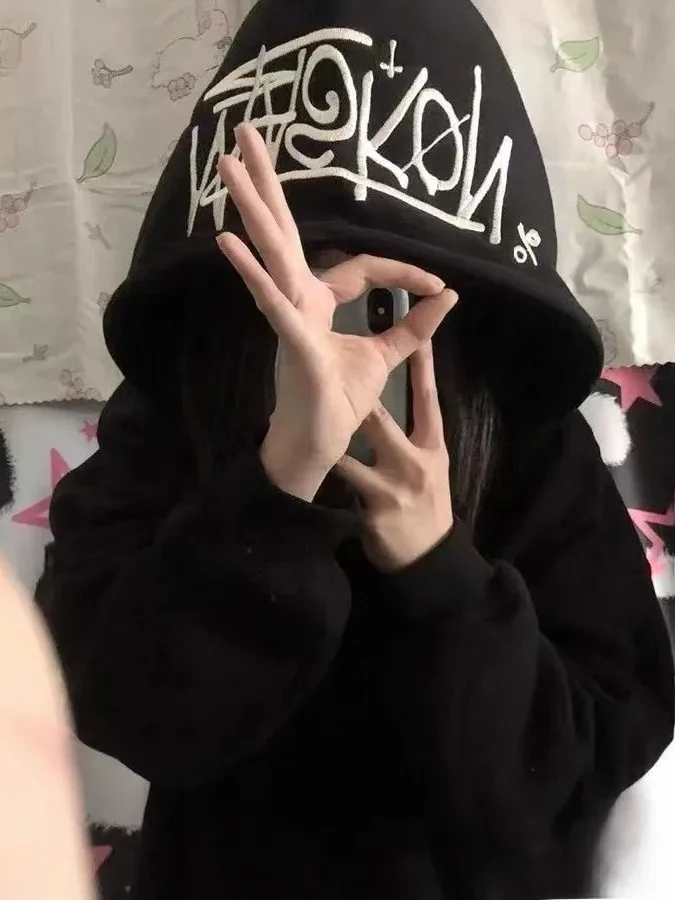 

Худи с длинными рукавами и американской вышивкой, весенне-осенняя, в стиле High Street, свободная верхняя одежда для пар, хлопковая толстовка для девочек