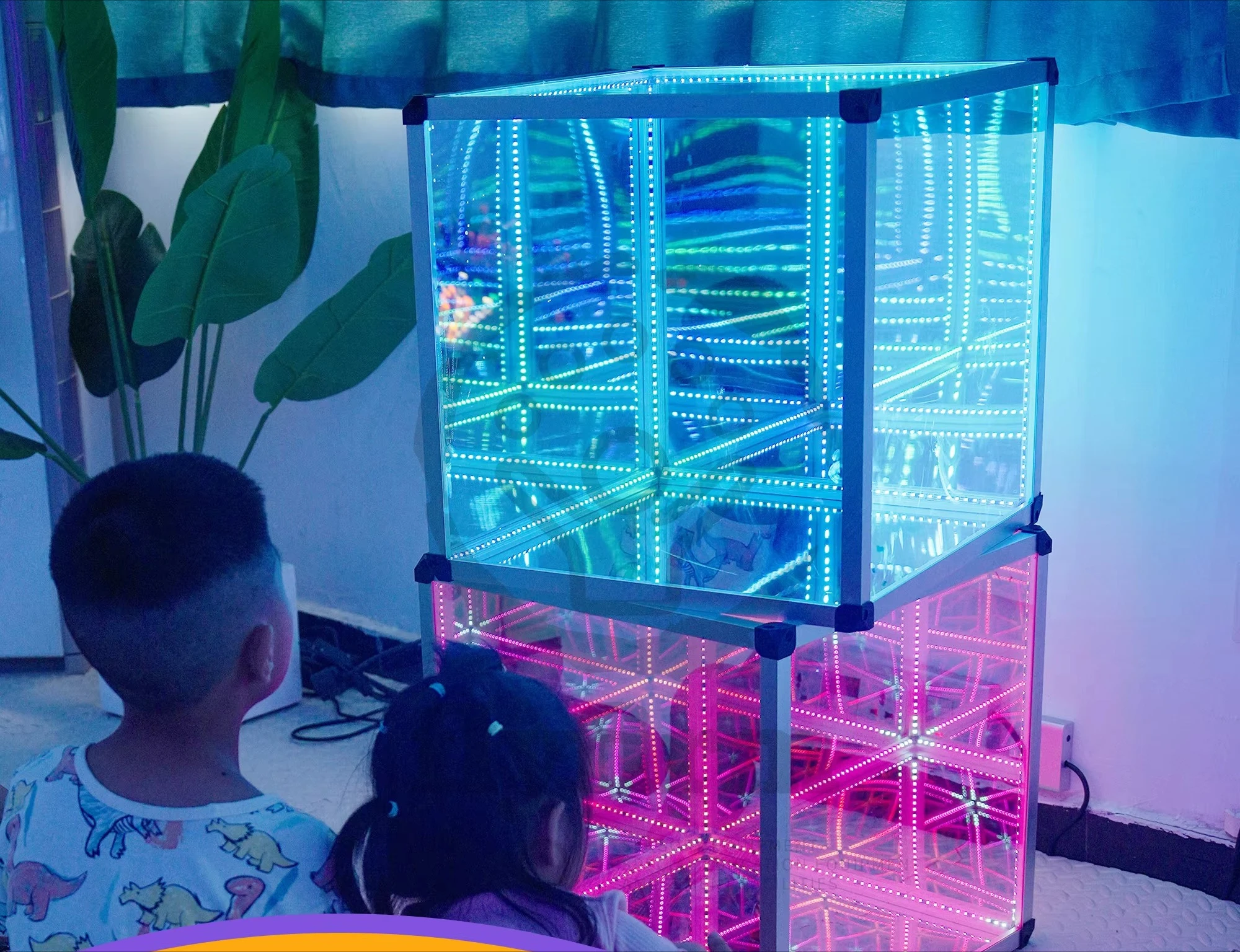 Infinite Light Emitting Diode Mirror Cube with Remote Control, Multicolor Light Mode for Sensory Room Atmosphere and Home Decor