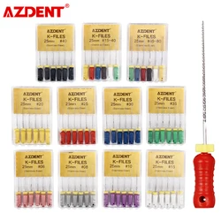 AZDENT-Limes Dentaires K-Files à Usage Manuel, en Acier Inoxydable, pour Canal Radiculaire Endodontique, Outils de Dentiste, 6 Pièces/Boîte, 21/25/31mm