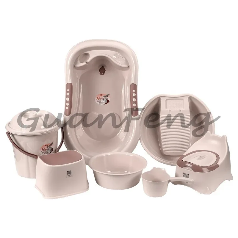 Foldable Portable Baby Bath Basin 7 Pcs Newborn Plastic Freestanding Infant Shower Tub Set  Position Scale Signs