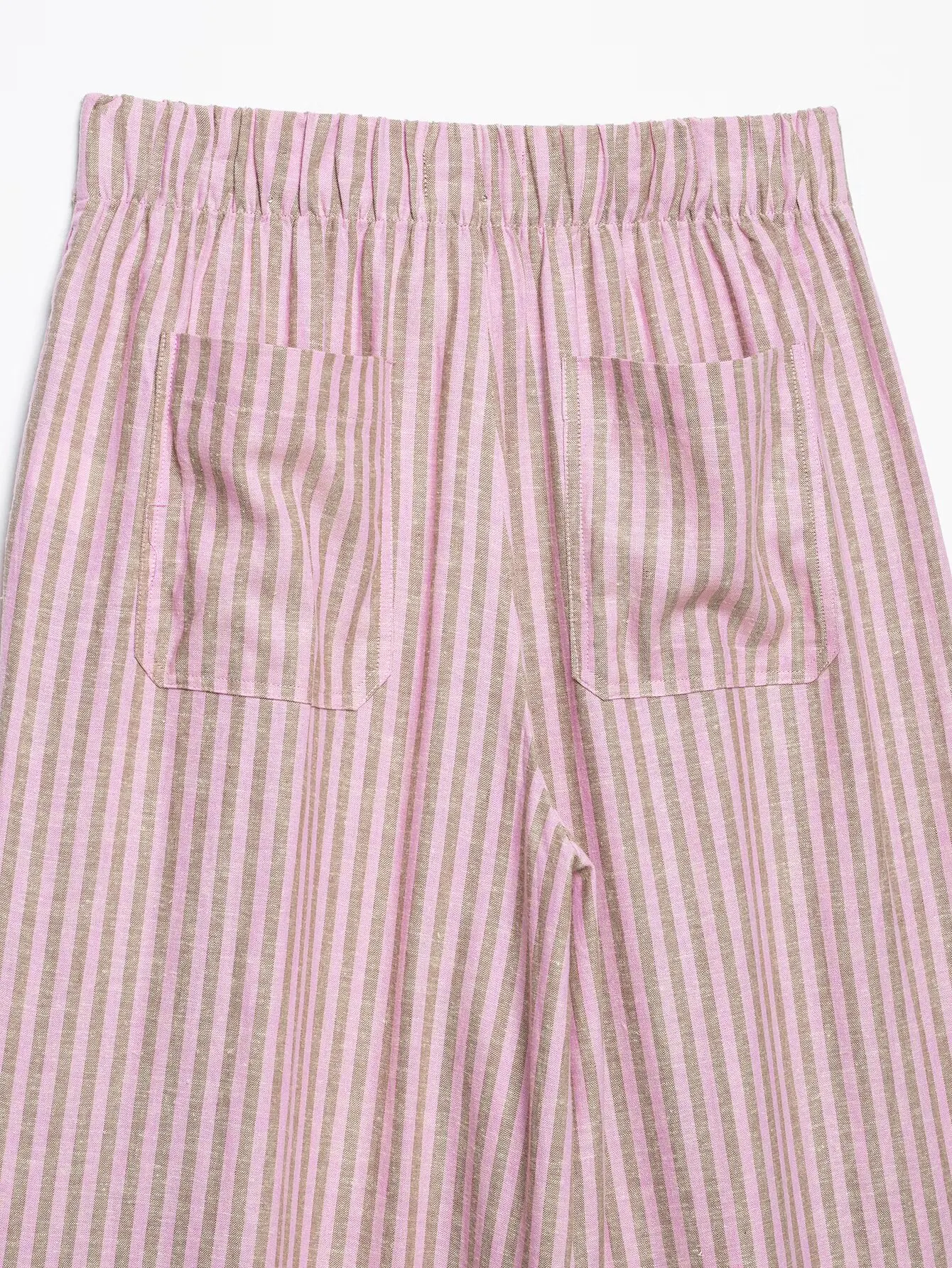 Women's Striped Pants 2026 New Summer Mid-waist Lace Up Pleats Casual Female Fashion Vintage Wide-leg Pants