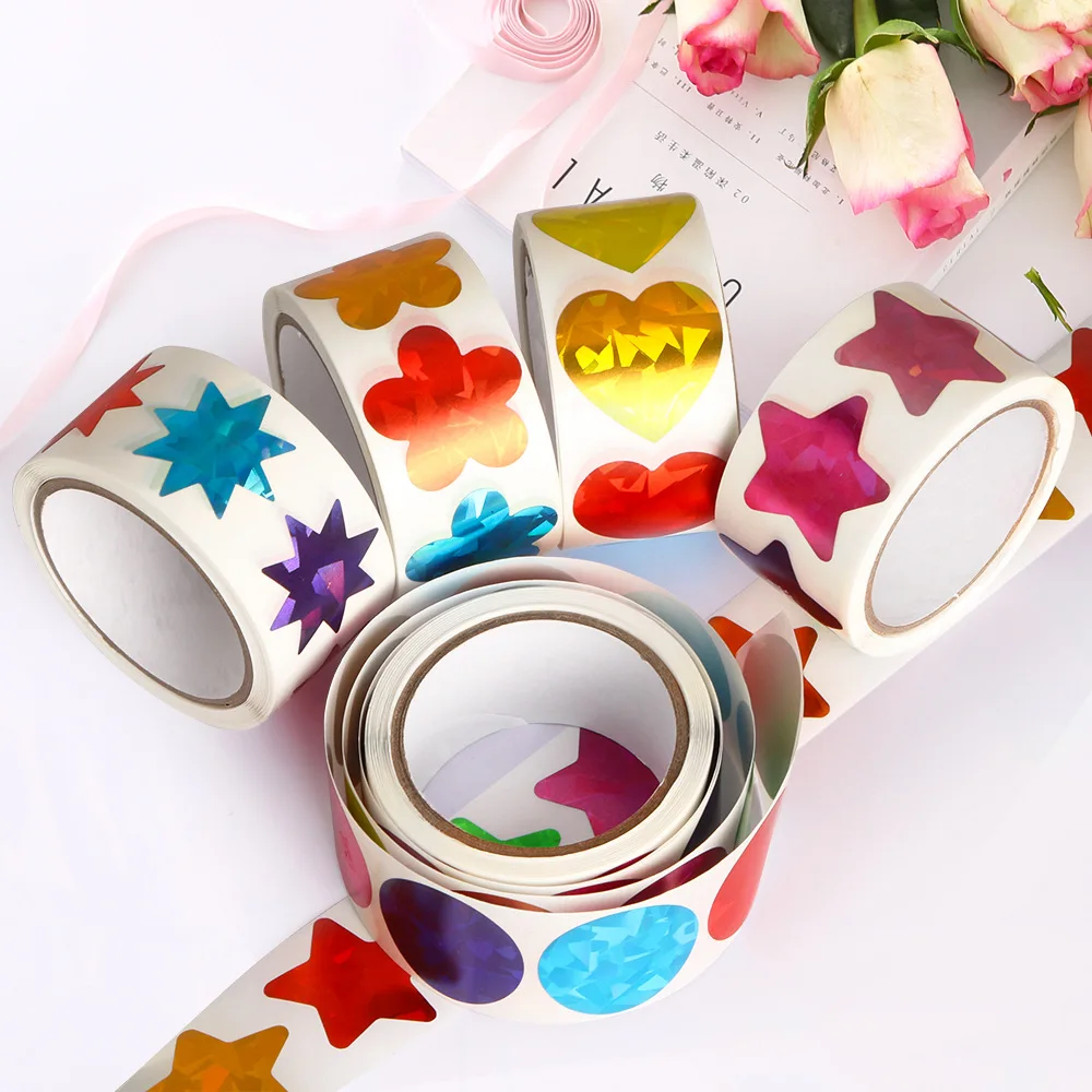 480-1000 قطعة ملصقات المكافأة الثلاثية الأبعاد الملونة احباط ستار القلب زهرة نقطة مستديرة ملصقات معدنية لفة للأطفال السلوك الرسم البياني #4