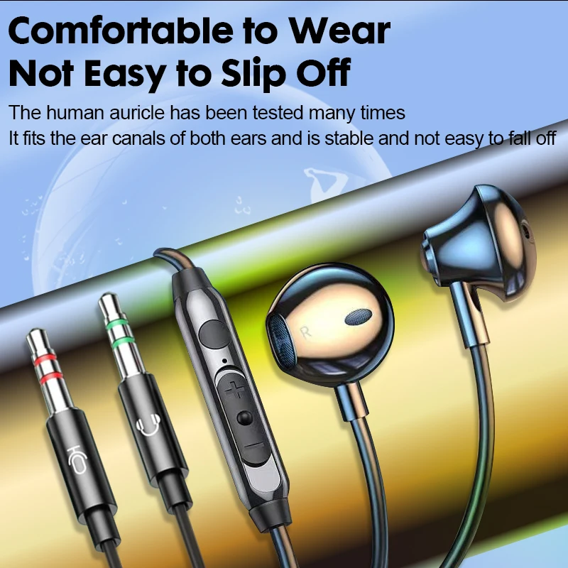 KAMYU 3.5 มม. หูฟังแบบมีสายแบบปลั๊กคู่สำหรับคอมพิวเตอร์เดสก์ท็อปประสิทธิภาพเสียงคุณภาพสูงการออกแบบตามหลักสรีรศาสตร์ชุดหูฟังพีซีแบบปลั๊กคู่