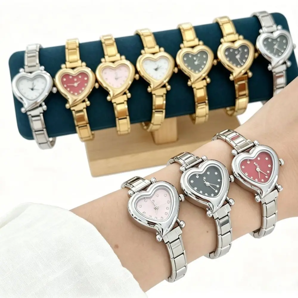 Stylish Stainless Steel Charm Watch Hypoallergenic Adjustable Watch Bracelet Heart Shape Bracelet Bangle Jewelry Accessories