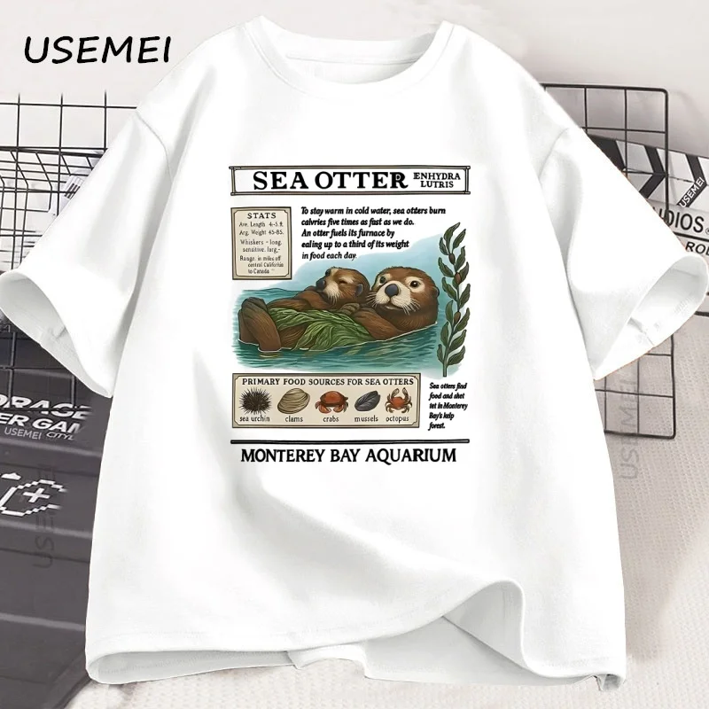 

Sea Otter T Shirt Funny Monterey Bay Otter Printed T-Shirt Vintage Coastal Aesthetic Tee Cotton Short Sleeve Streetwear Tees