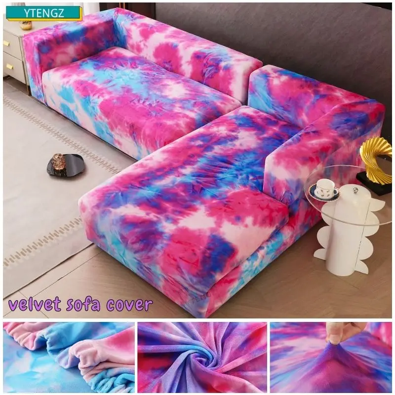 

Эластичный Бархатный Чехол для дивана с краской Tie Dye для гостиной, секционный угол, L-образная защита стула, чехол для дивана