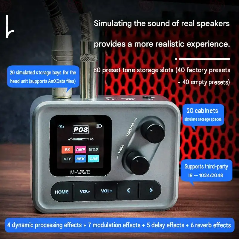 M-VAVE POCKET AMP Effects Pedal Multi-Effect Processor 6-in-1 USB-C Suitable for Direct Recording Guitar Bass Durable