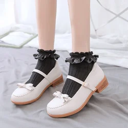 White Lolita Japanese Frilly Ruffle Socks Women Socks Solid White Black Meshes Lace Girls Sweet Harajuku Kawaii Cute Short Socks