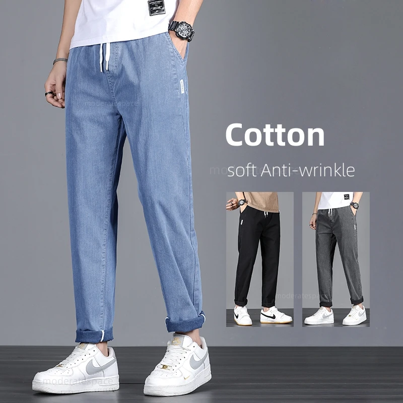 

3 Colors Stretch Fashion Men's Jeans Casual Korea Harlan Pants Elastic Waist Comfortable Male Denim Trousers 28-38