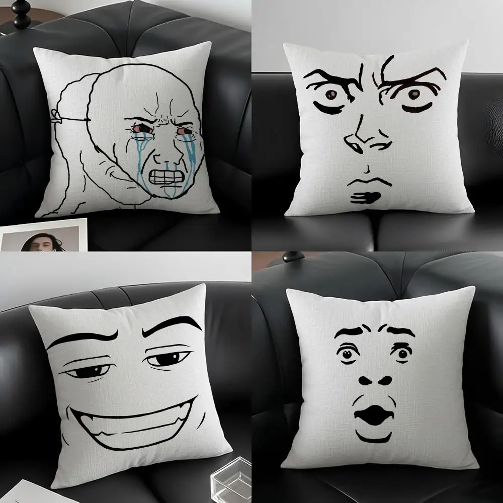 Meme Meme Face Comfortable Cushion Cover Natural Linen Pillowcase Set, All-in-One Decor for Sofa, Bedroom & Chair