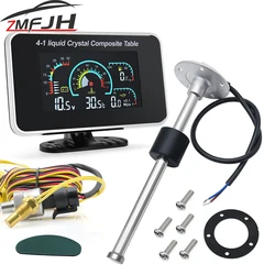 LCD Car Truck Digital Gauge 4 IN 1 Oil Pressure Gauge Water Temp Meter Voltmeter Fuel Level 0-190 ohm Fuel Level Sensor 12V/24V