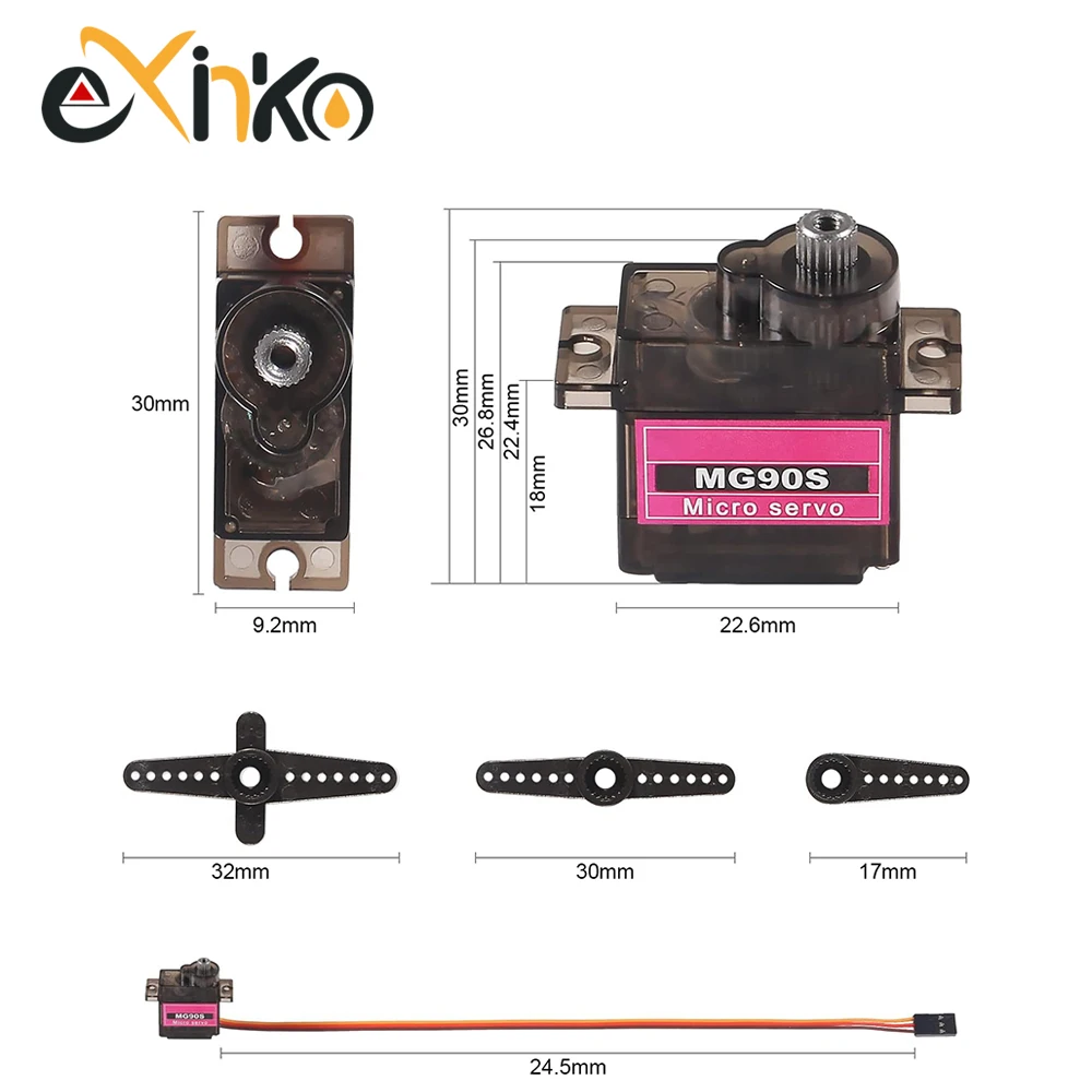 Сервопривод MG90S полностью металлический 9g SG90, улучшенная версия для вертолета, самолета, лодки, автомобиля Trex 450 RC Robot 180/360 градусов,