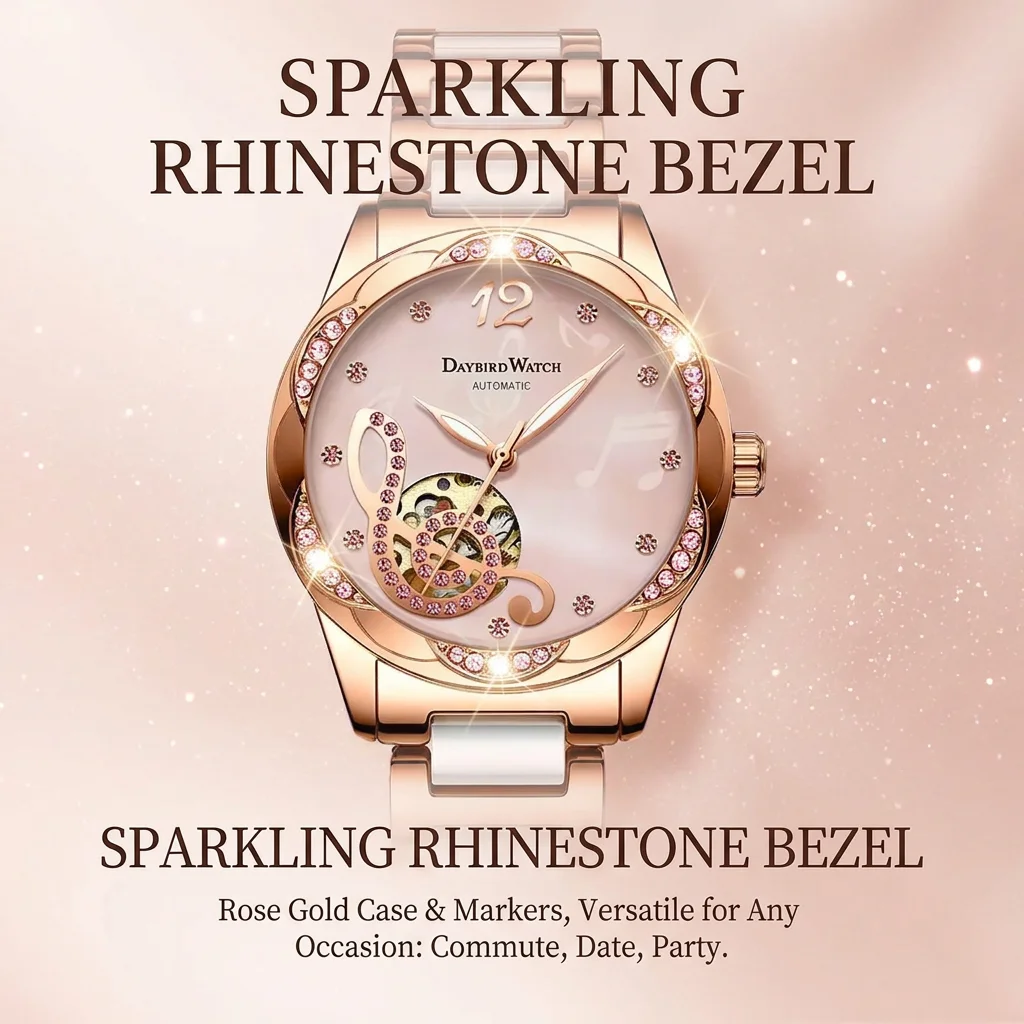 1pcs Women's pink dial alloy s - Skeleton Mechanical Watch recension och pris