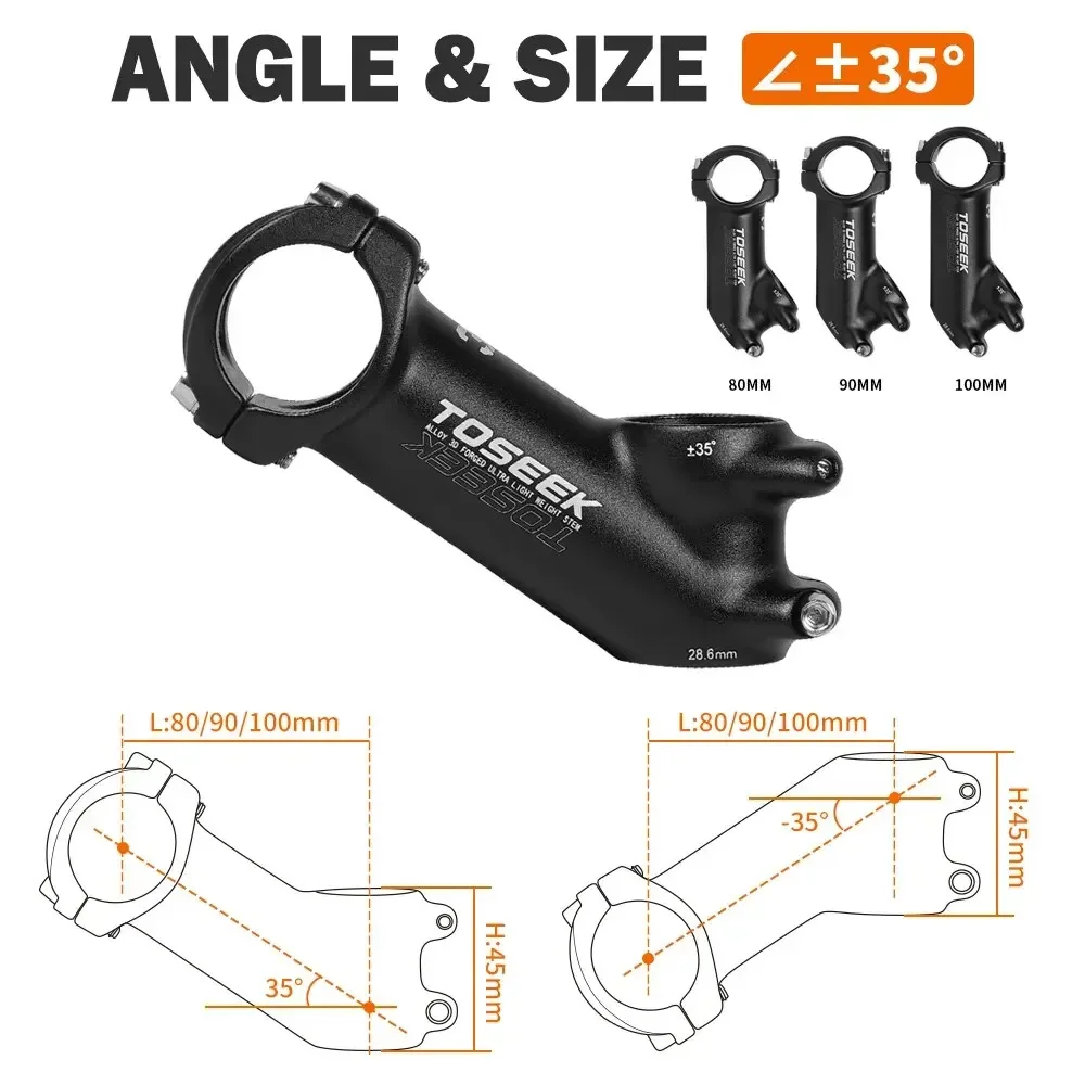 TOSEEK Bicycle Handlebar Stem 60/70/80/90/100mm MTB Stem 28.6mm 31.8mm Negative Power Mtb Lightweight Road Bike Table