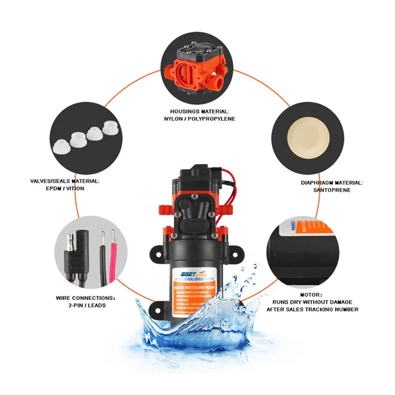 Imagem -05 - Portátil Marinha Água Bomba de Diafragma Auto-escorvante Bomba Acessórios de Barco Chuveiro wc Bombeamento Motor Casa 35psi 12v