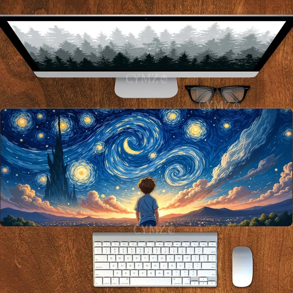 Alfombrilla de ratón Van Gogh de cuento de hadas para niño, alfombrilla de escritorio, alfombrillas para juegos, accesorios de escritorio duraderos antideslizantes de goma, alfombrillas para teclado de escritorio, alfombrilla maus