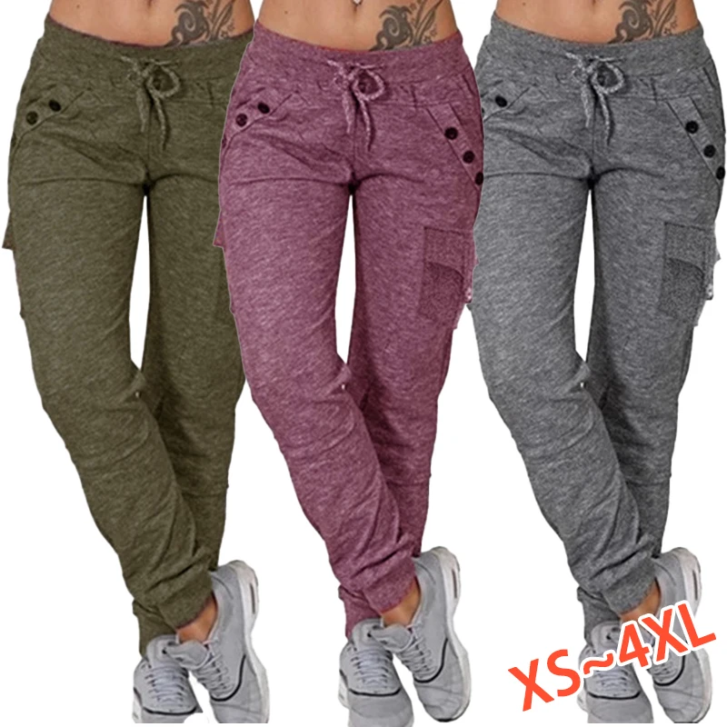 

2024 Women's Fashion Pants Casual High Waist Pants Elastic Waist Sports Pants Pocket Sports Running Pants Sports Jogging Pants