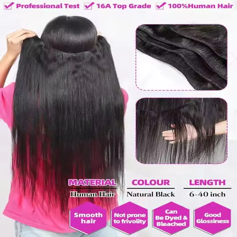 16-42 Zoll Knochengerade 100 % unverarbeitetes Echthaarbündel Rohhaarverlängerungen Brasilianisches Naturschwarz 3/4 Bündel Doppelschuss