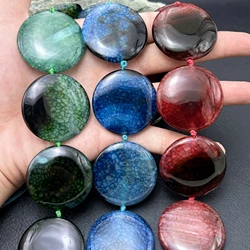 40MM 10PCS Multicolor Large Dragon Veins Agates Round Slice Focus Pendant Beads For DIY Jewelry Making