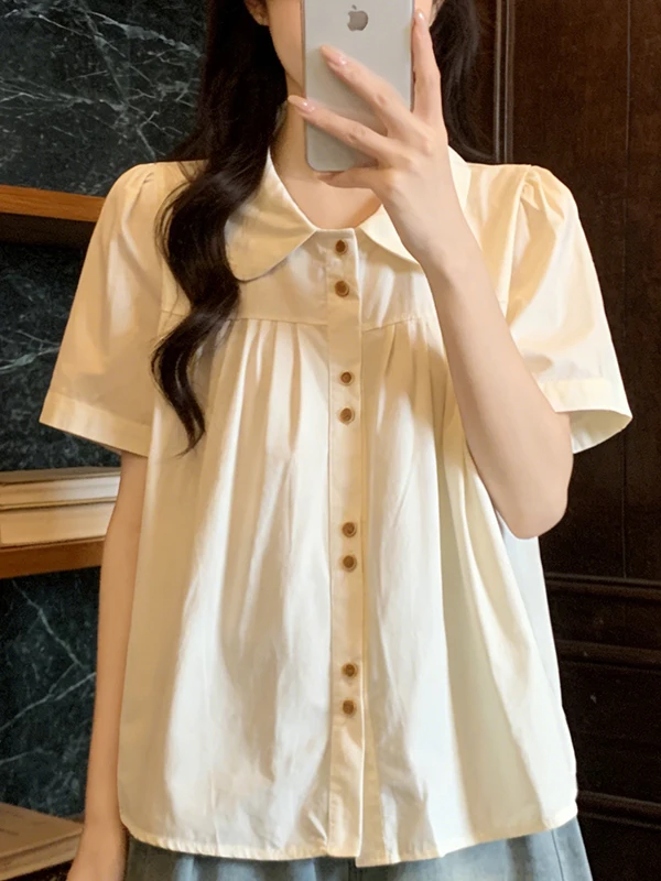 

Summer New Style Sweet Casual Loose Women's Shirt Short Sleeve Cover up Slimming Breathable Polyester Fiber Korean Version