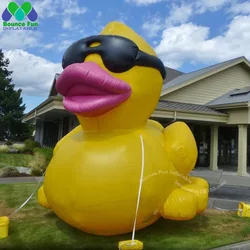 2024 New Arrival 4m High Yellow Giant Inflatable Duck With Sunglasses Led And Blower Rubber Ducks For Beach Promotion Decoration