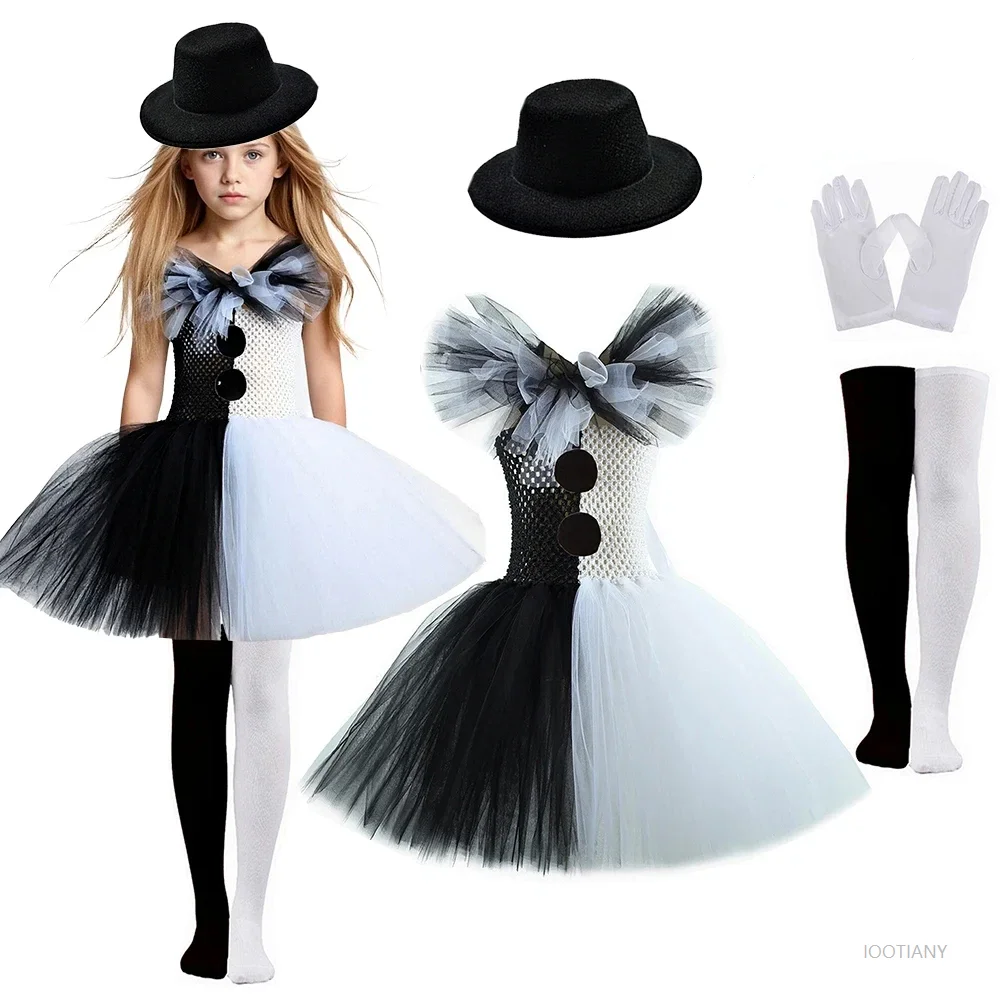 

Halloween Costume Clown Skirt Ballet Skirt Tulle Skirt Children's Black And White Carnival Horror Suit Girl Carnival Party Dress