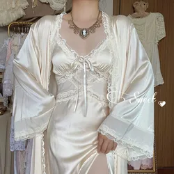 Nachtjapon Vrouwen Retro Zijdeachtige Nachthemd Zoete Franse Vintage Leisure Nachtkleding Huidvriendelijke Comfy Nightgowns Thuis Kamerjas