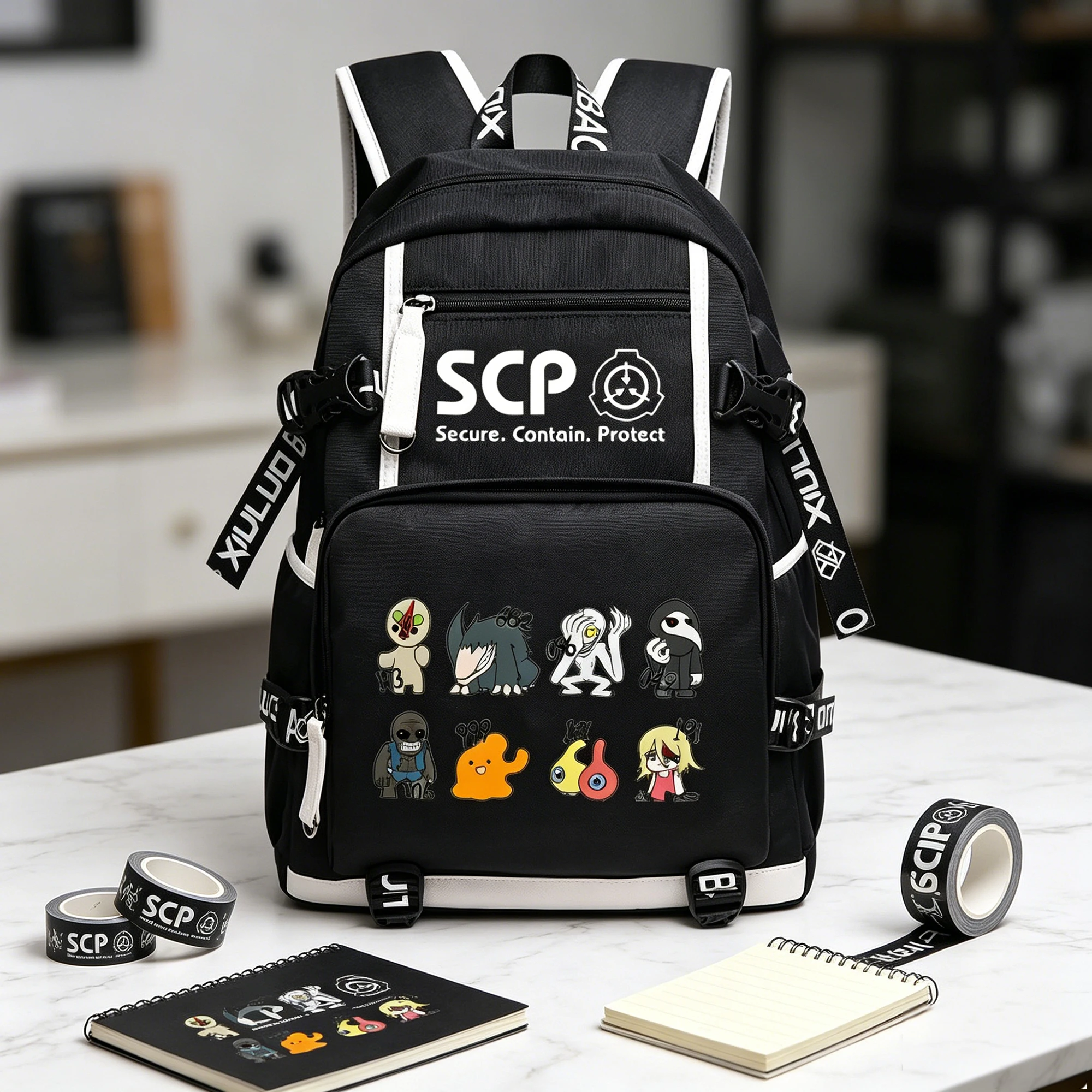 SCP Foundation Students Back Pack Cartoon Bookbag Oxford School Bags for Teenage Girls SCP Travel Bagpack USB Laptop Backpack