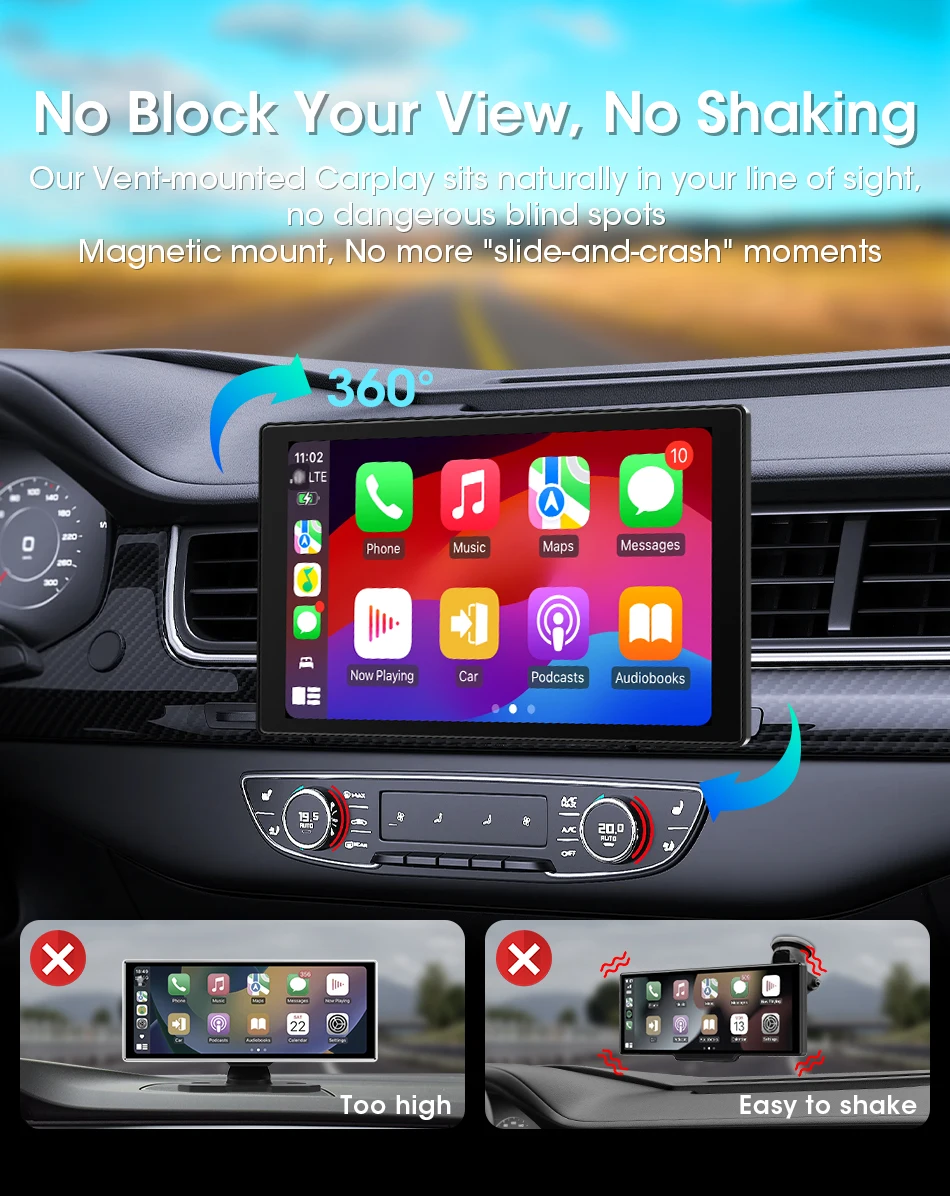 Jansite 9-Zoll-Autoradio mit vertikalem Bildschirm, Multimedia-Videoplayer, kabelloses Carplay, Android Auto, magnetische Halterung, Auto-Monitore, GPS – Detail 4