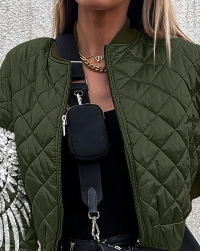 Women Winter Warm Coat Tops Casual Crop Jacket Contrast Sequin Angel Wings Pattern Quilted Long Sleeve Puffer Jacket