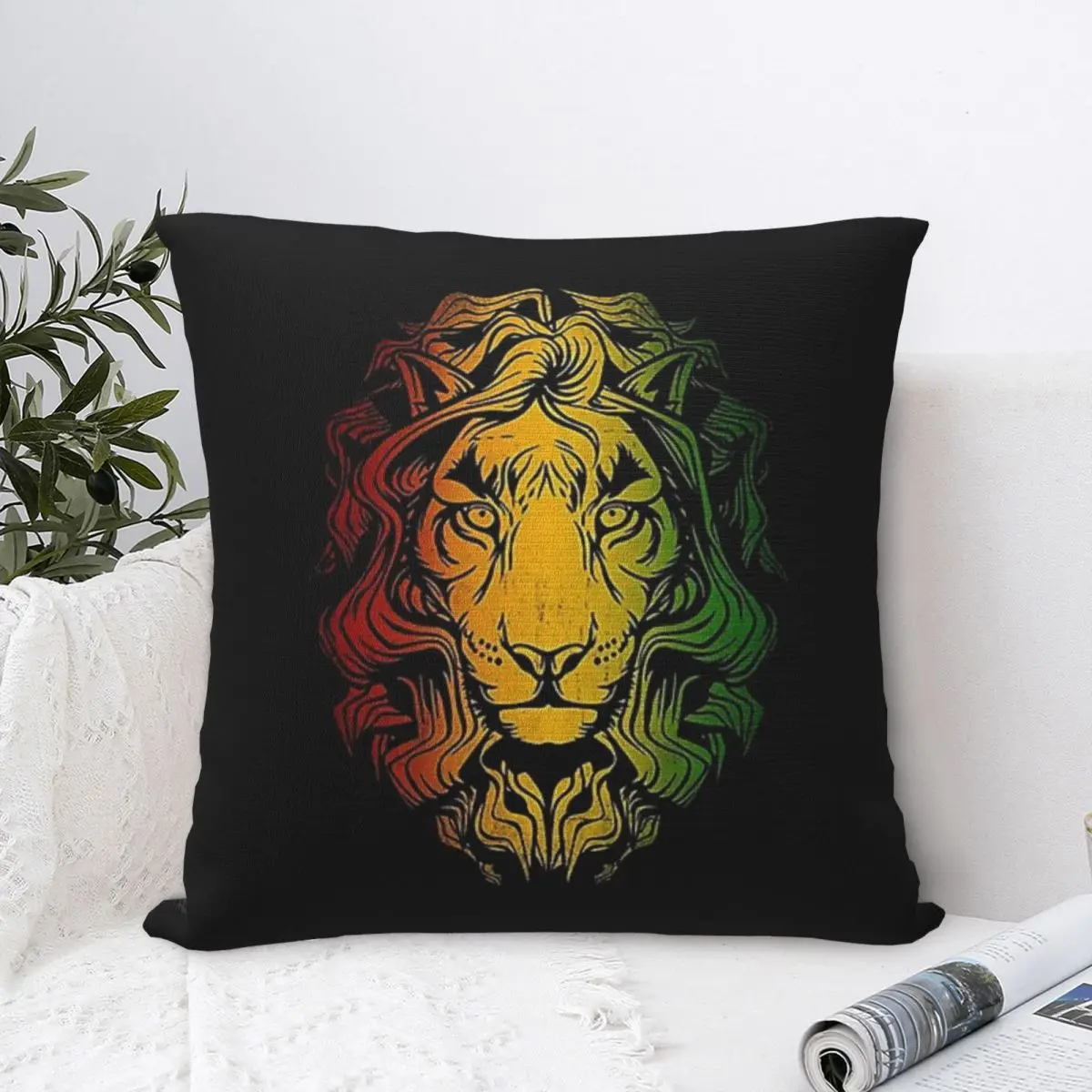 Rasta Lion Stripe Square Pillowcase Polyester Pillow Cover Cushion Zip Decorative Comfort Throw Pillow For Home Living Room