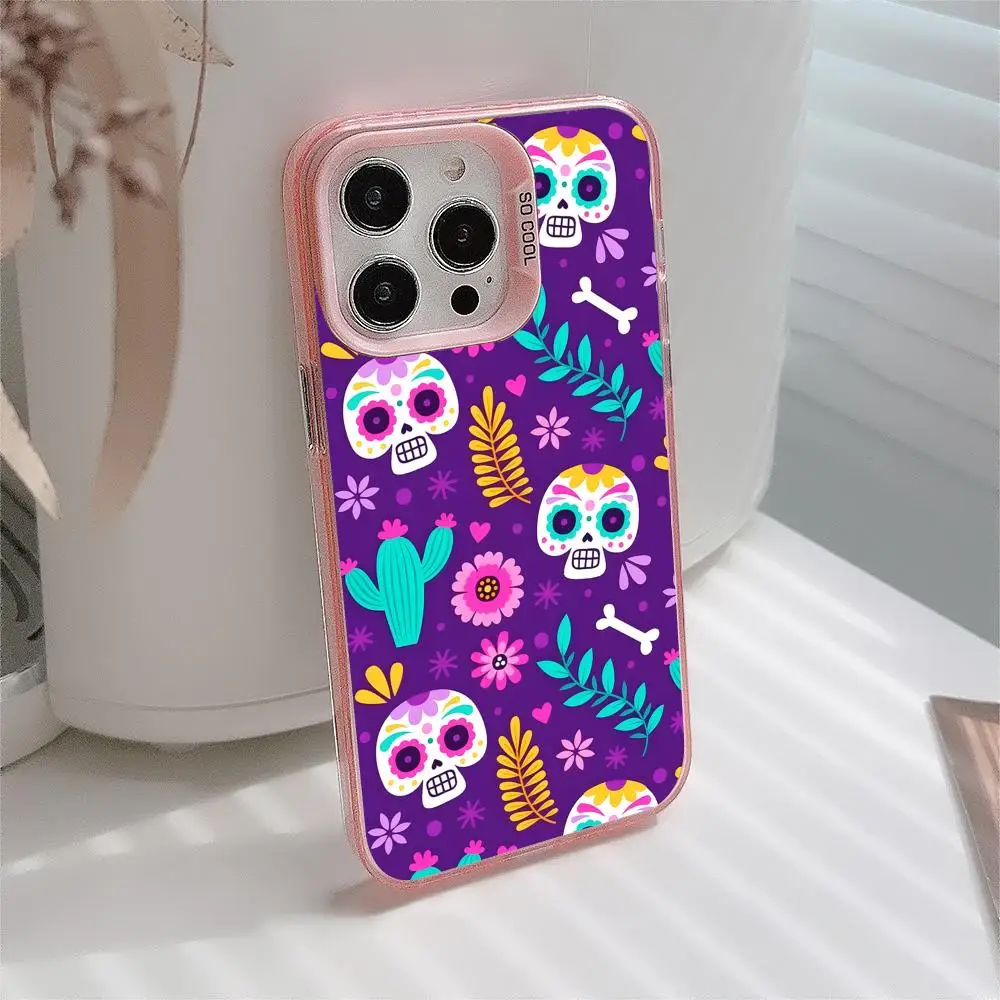 Чехол для мобильного телефона Day of the Dead для iPhone 17, 16, 15, 14, 13, 12, 11 X XR XS 8 7 Pro Max Plus, полупрозрачный розовый чехол, роскошный