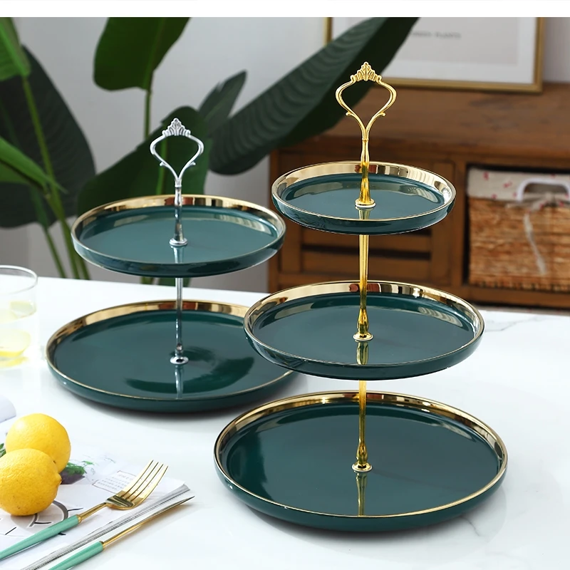 

Simple Art Ceramic Green Double Fruit Snack Rack Modern Luxury Phnom Penh Three Layer Candy Cake Tray Afternoon Tea Dessert