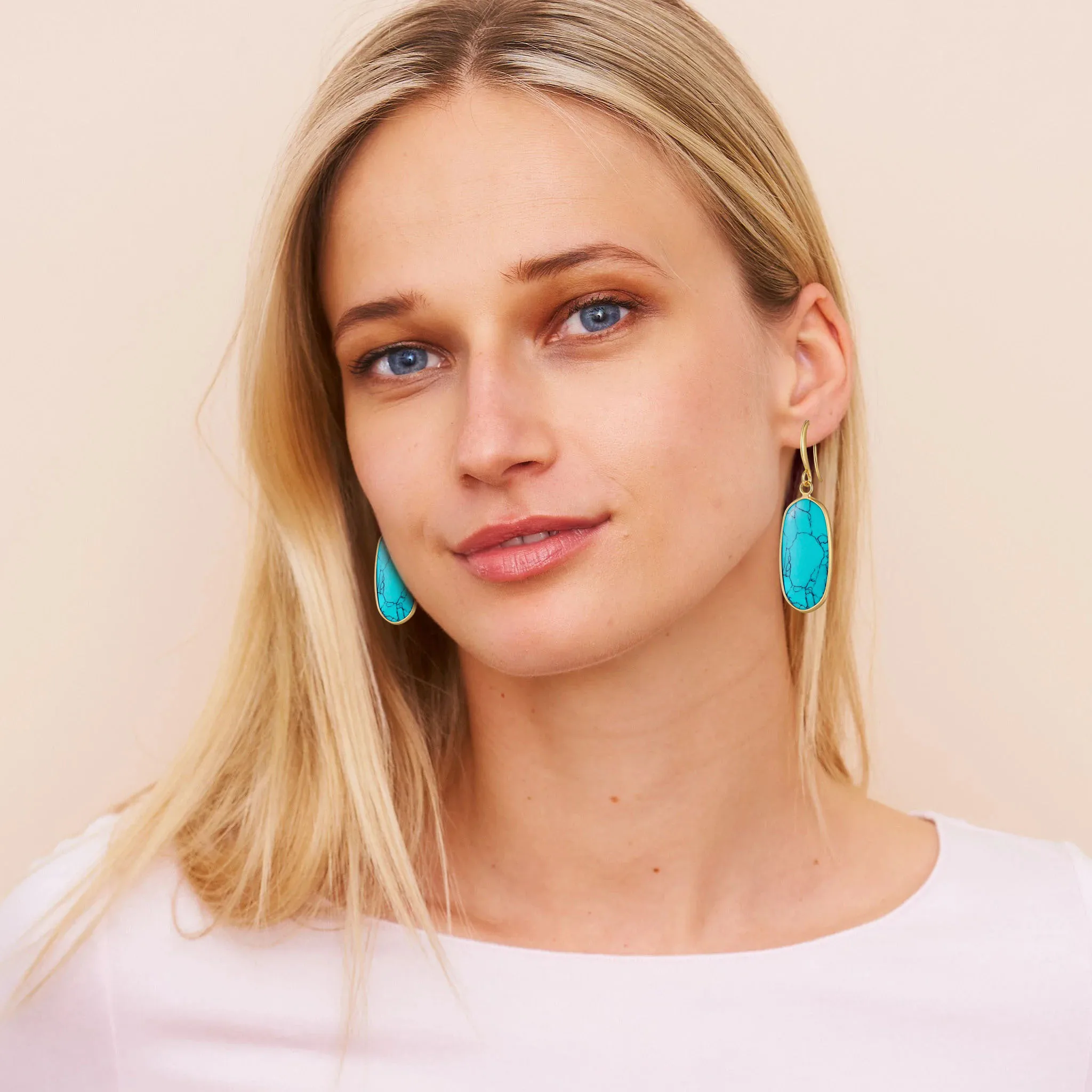 Real Turquoise Earrings for Women-14k Gold Plated Dangle Earring Genuine Natural Turquoise Stone Jewelry for Western Cowgirl