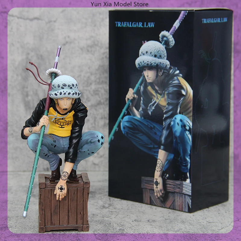 21cm One Piece Oka Shichibukai Trafalgar D Water Law Squat Posture Anime Figure Collection Model Doll Desk Decoration Statue Toy