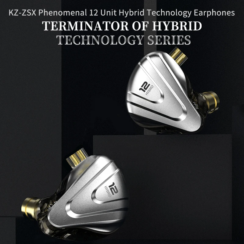 سماعات KZ ZSX Terminator المعدنية 5BA + 1DD Hybrid 12-driver HIFI Bass مراقبة داخل الأذن وإلغاء