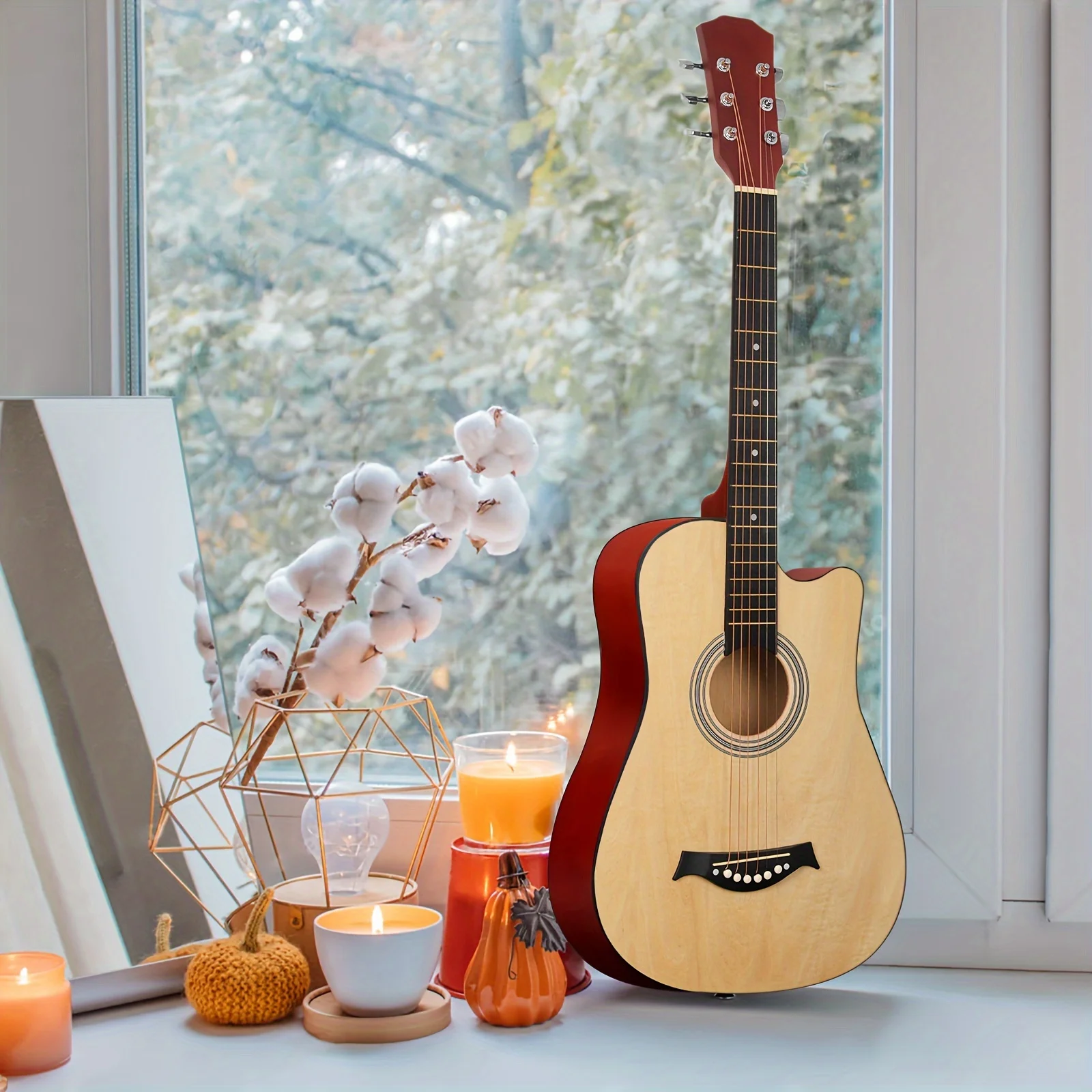 38 Inch Coffee Acoustic Guitar Beginner Kit, Basswood Panel with Matte Finish Acoustic Guitar for Beginners